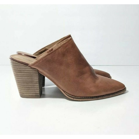 Lucky Brand Shoes - Lucky Brand Aronny Cognac Brown Leather Western Pointed Toe Heels Mules Size 10